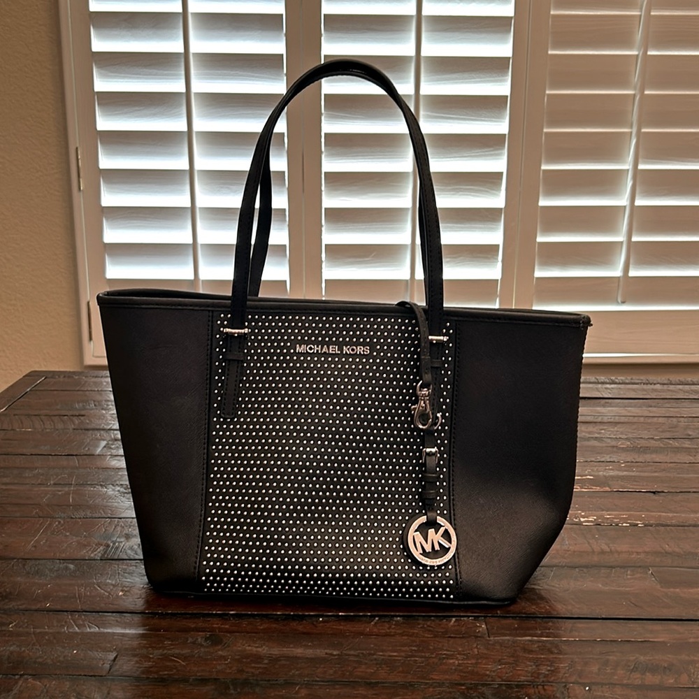 Michael Kors black with silver studs shoulder bag